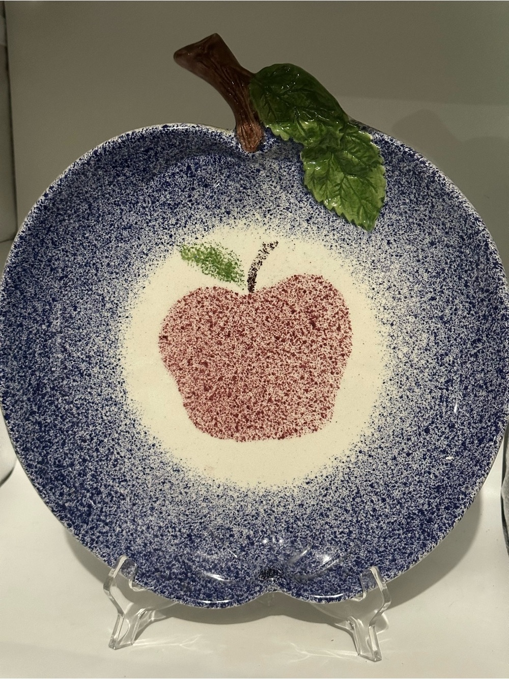 Vintage Decorative Apple Ceramic Wall Plate in Blue and Red